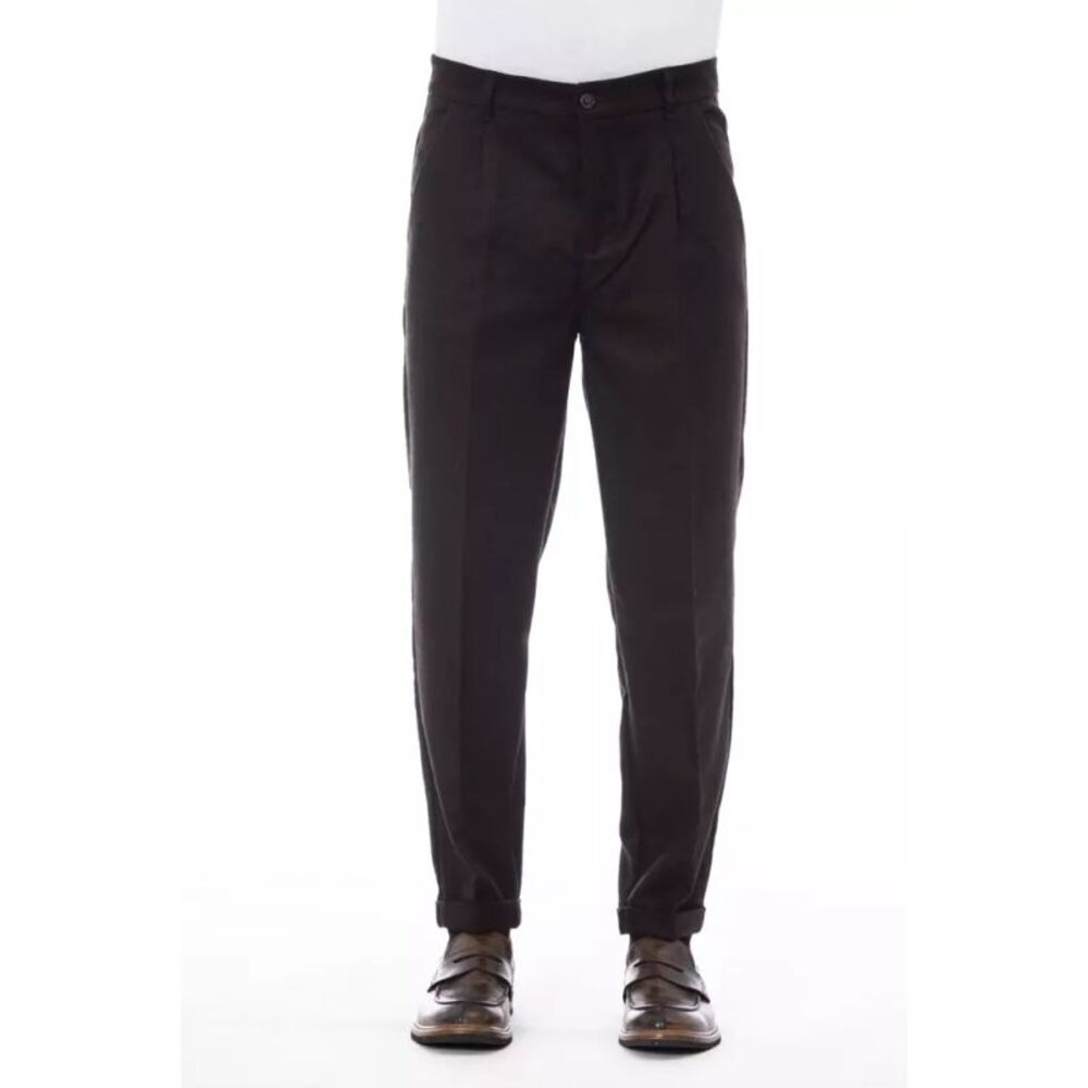 Alpha Studio Brown Wool Men Men's Pant